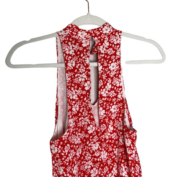 Lulu's Lean Close Floral Print Swing Dress  Size XS Red Ivory White High Neck - Picture 6 of 8